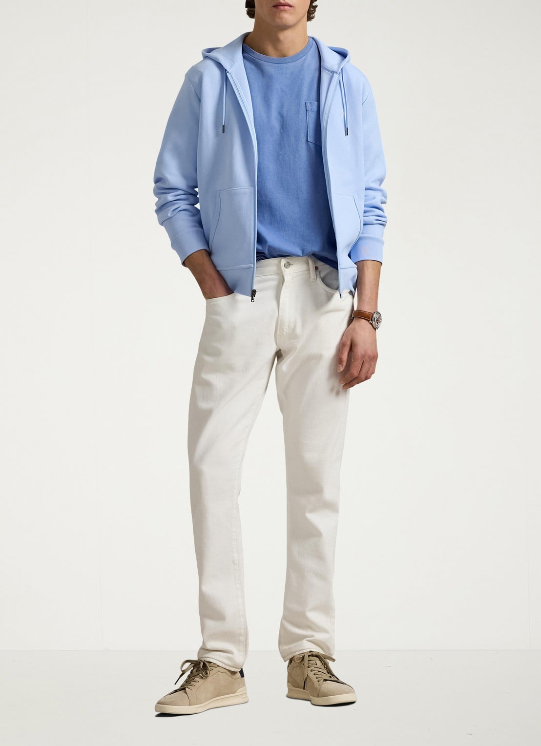 Ralph Lauren Sweatvest met steekzakken en logoborduring - voorkant 5 office blue / lichtblauw