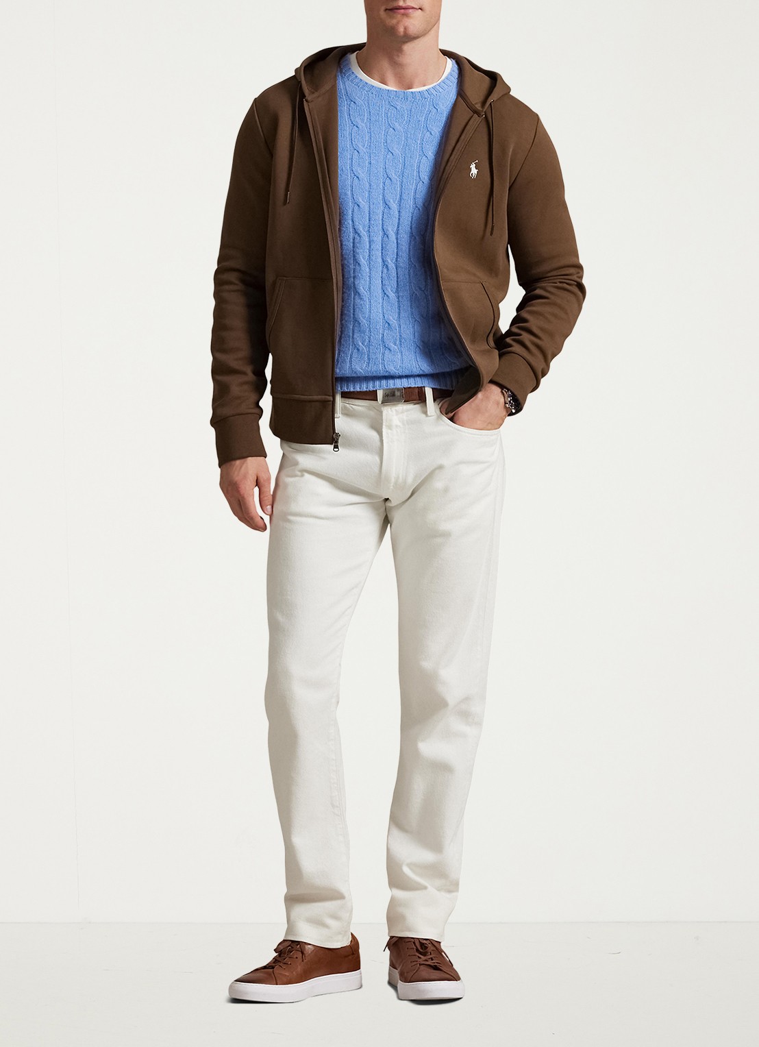 Ralph Lauren Sweatvest met steekzakken en logoborduring - voorkant 3 chestnut / lichtbruin