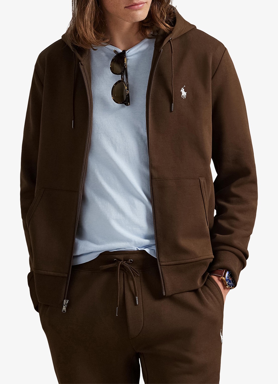 Ralph Lauren Sweatvest met steekzakken en logoborduring - detail branch brown / bruin