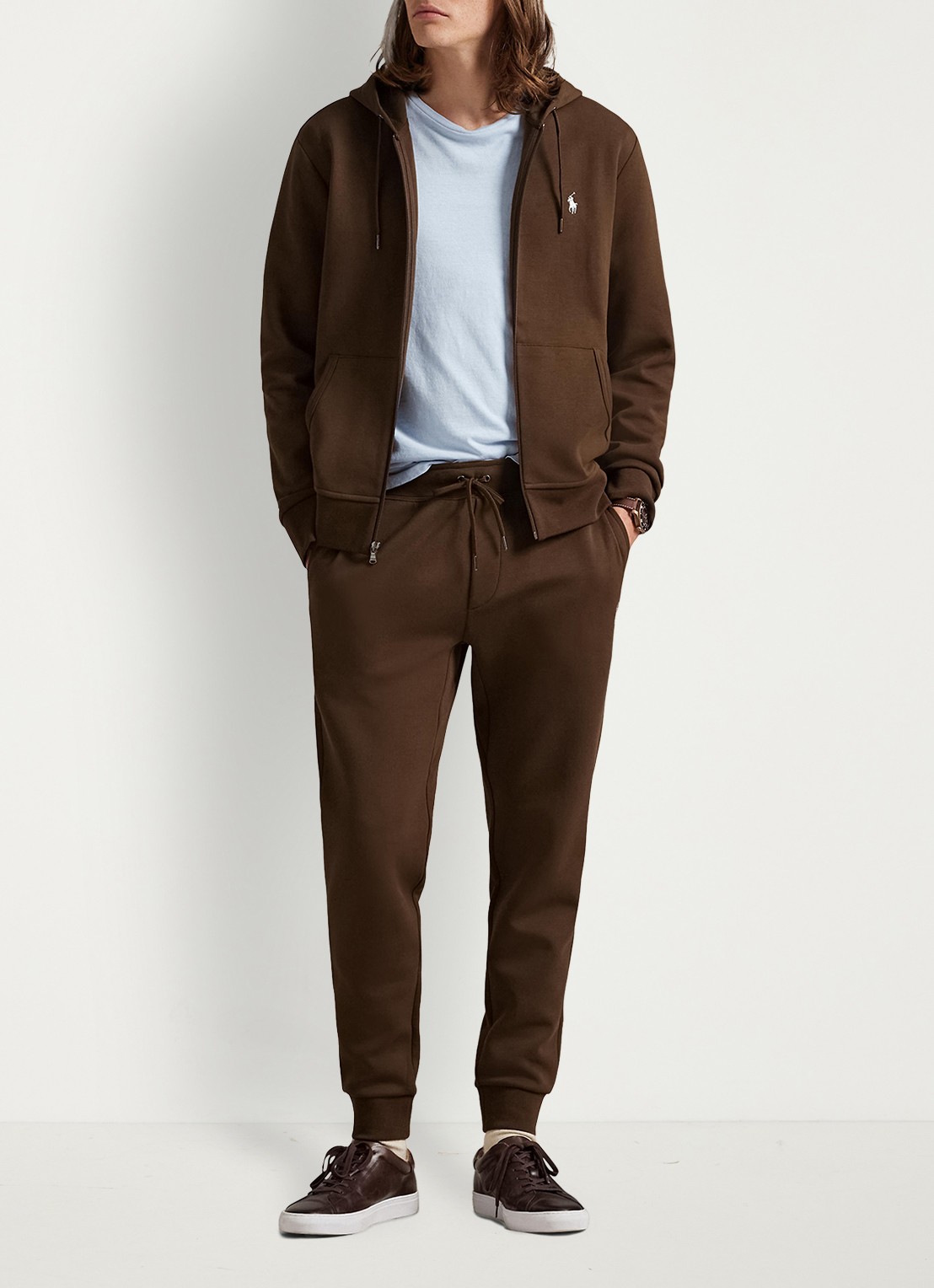 Ralph Lauren Sweatvest met steekzakken en logoborduring - voorkant 5 branch brown / bruin