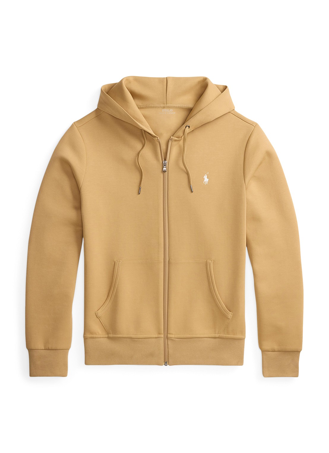 Ralph Lauren Sweatvest met steekzakken en logoborduring - voorkant classic camel
