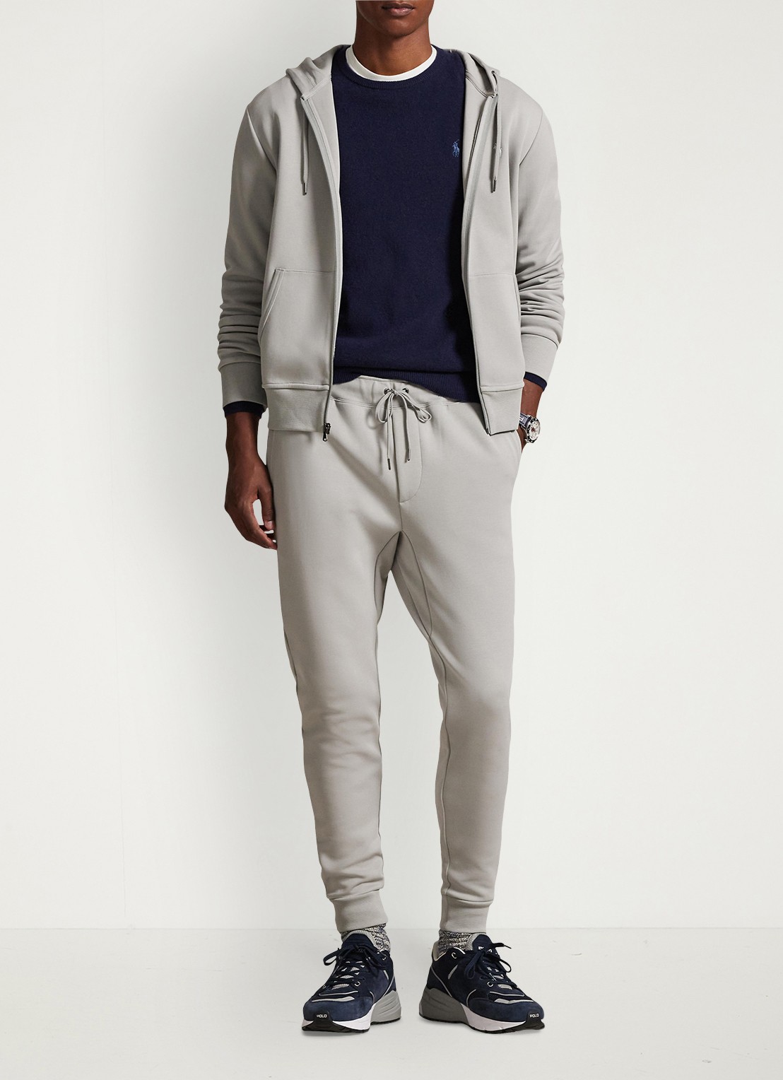 Ralph Lauren Sweatvest met steekzakken en logoborduring - voorkant 2 soft grey
