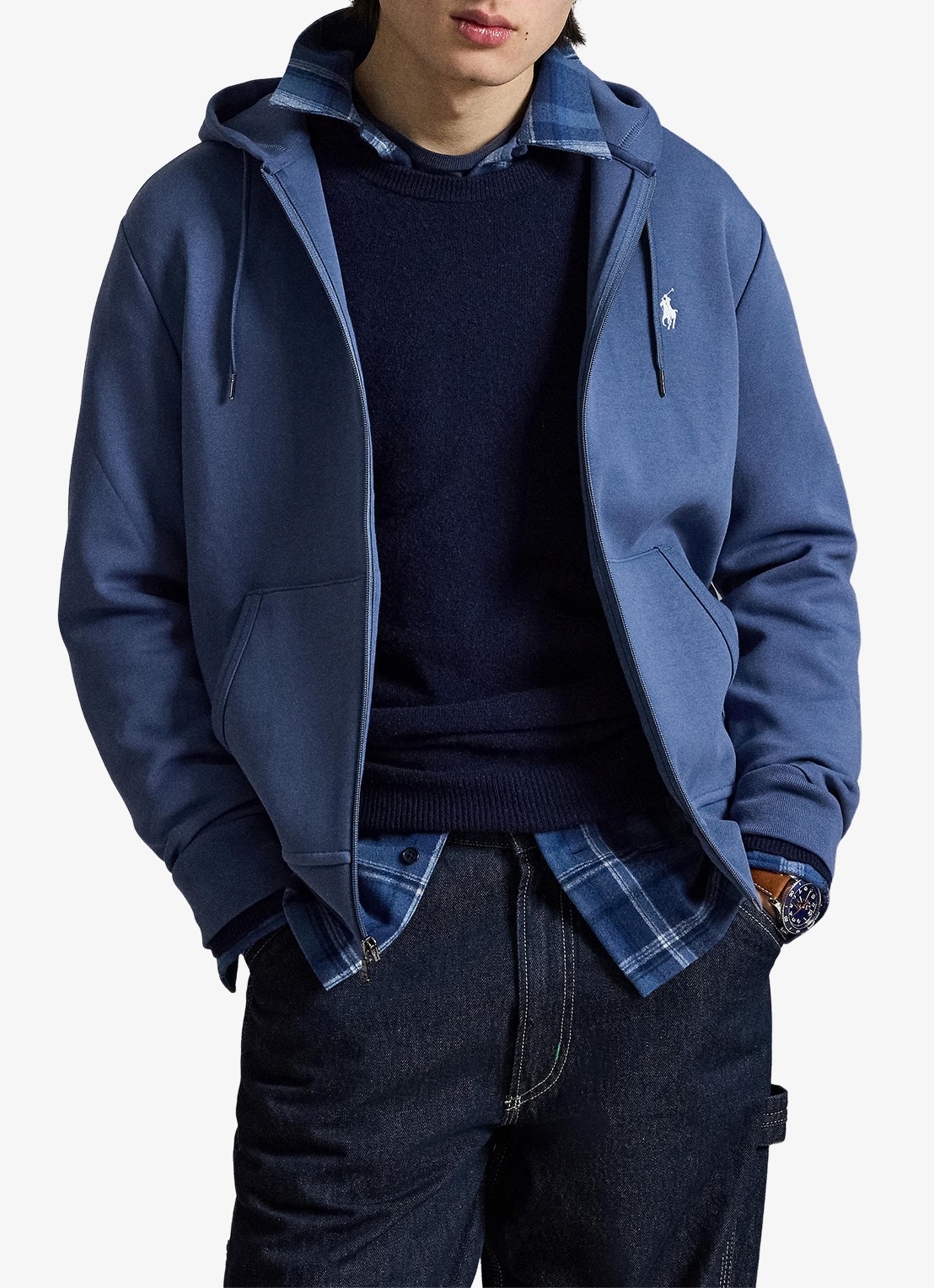 Ralph Lauren Sweatvest met steekzakken en logoborduring - voorkant 2 earth blue / blauw