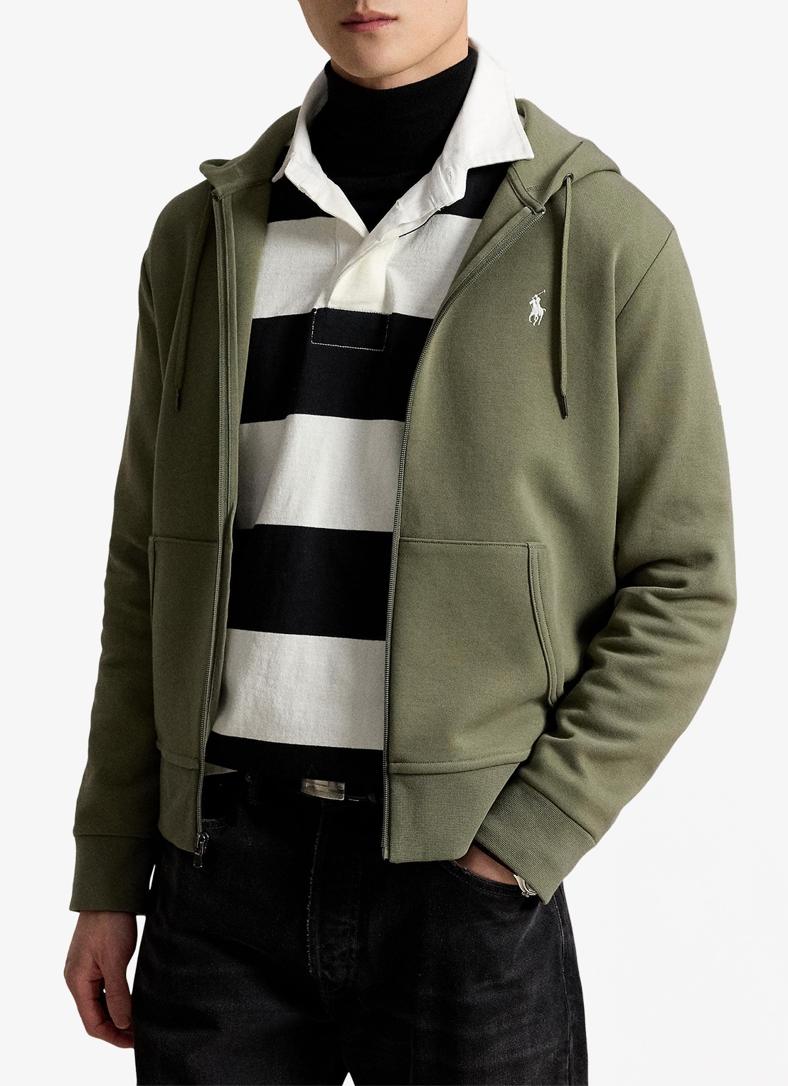 Ralph Lauren Sweatvest met steekzakken en logoborduring - voorkant 5 cruise olive / olijfgroen