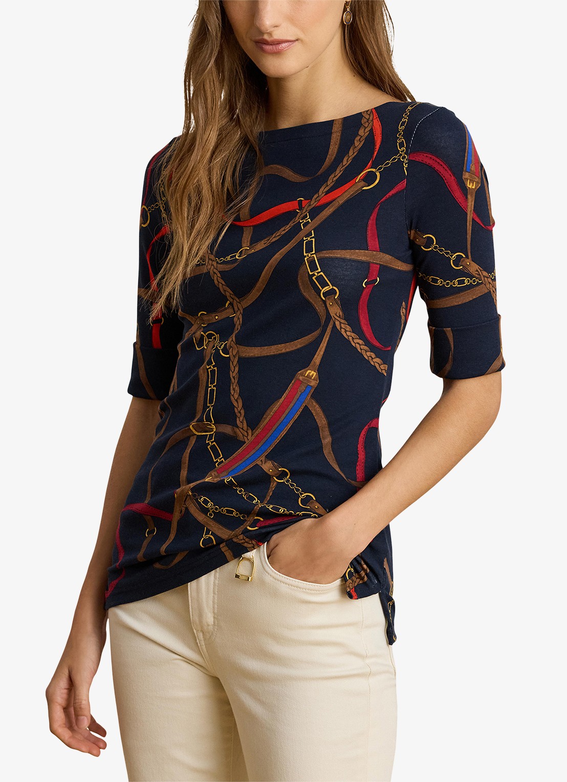 Ralph Lauren T-shirt met boothals en grafische print - detail 4 navy multi / donkerblauw
