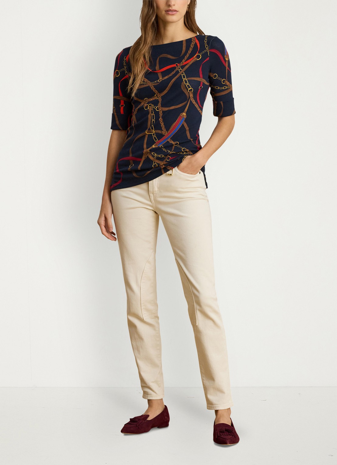 Ralph Lauren T-shirt met boothals en grafische print - voorkant 3 navy multi / donkerblauw