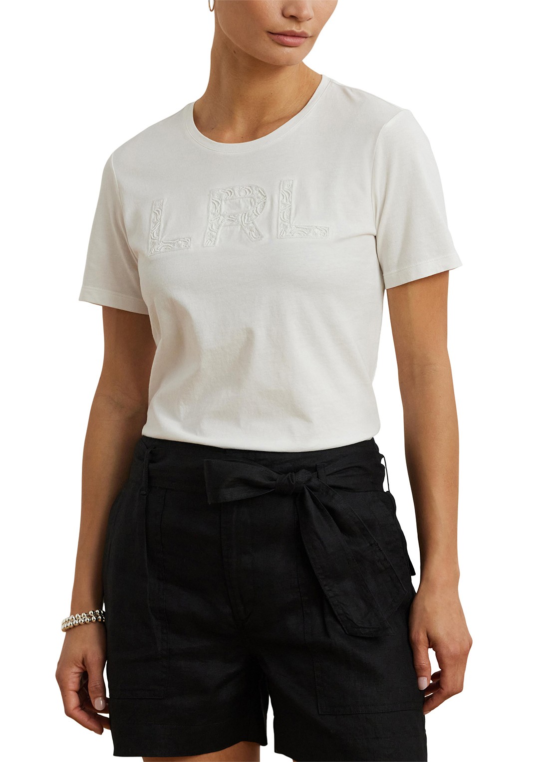 Ralph Lauren T-shirt met borduring en stretch - detail wit