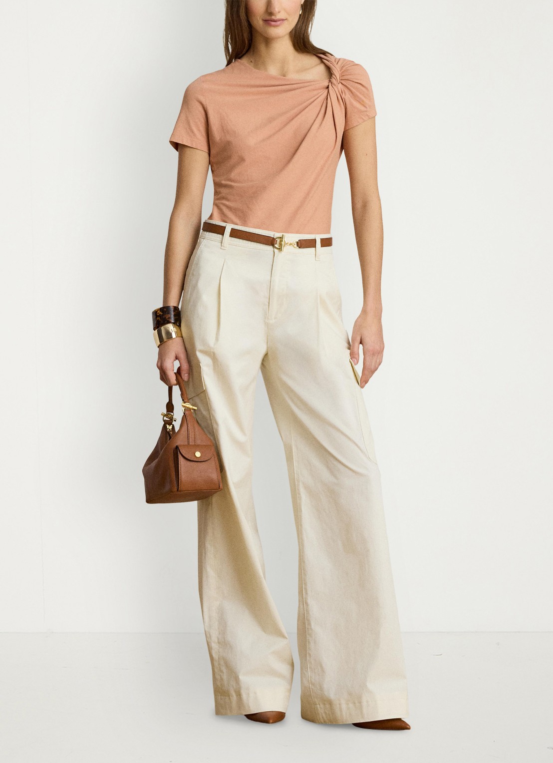 Ralph Lauren T-shirt met knoopdetail - voorkant 5 pink sienna / roze