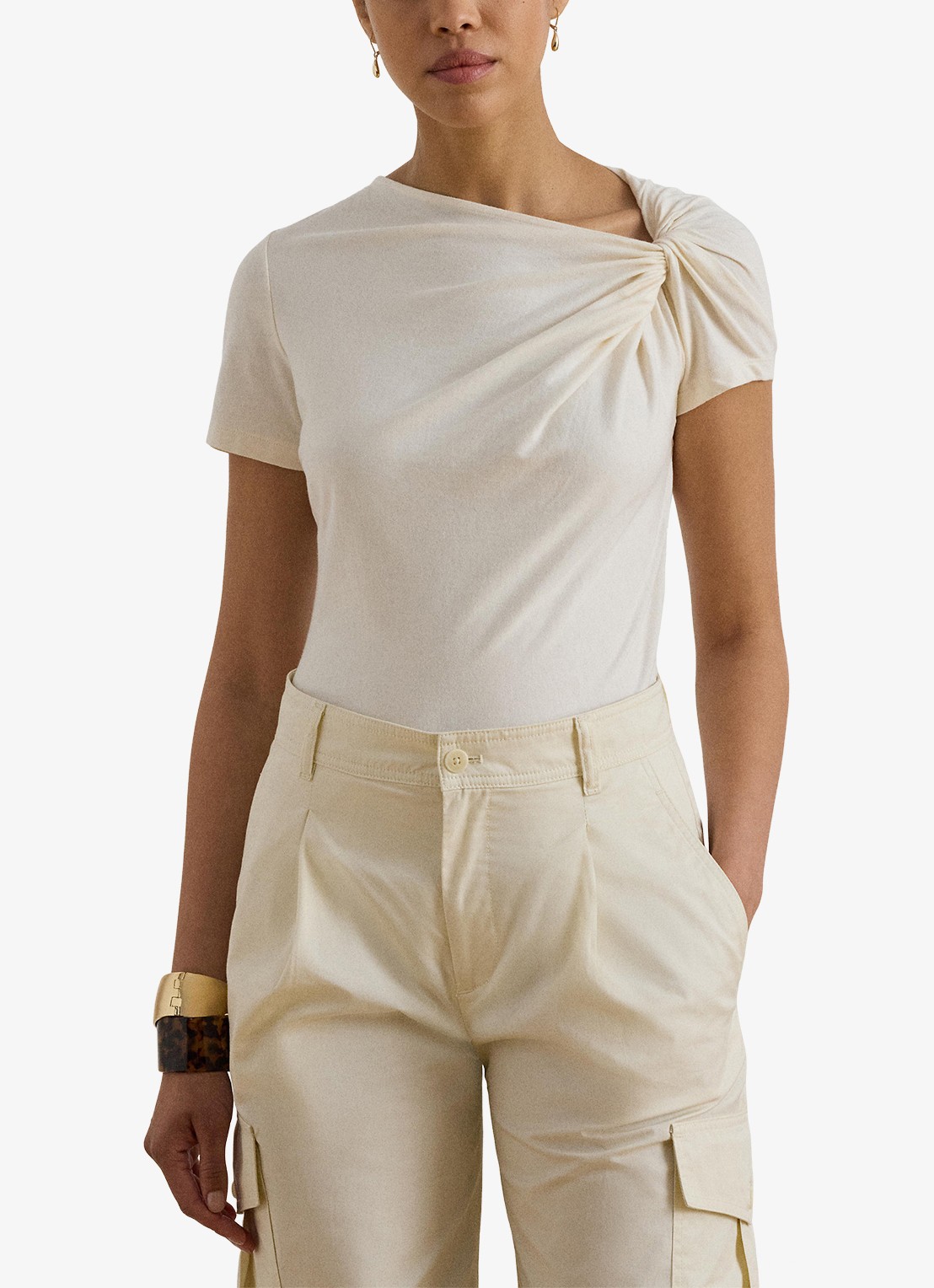 Ralph Lauren T-shirt met knoopdetail - detail mascarpone crème / crème