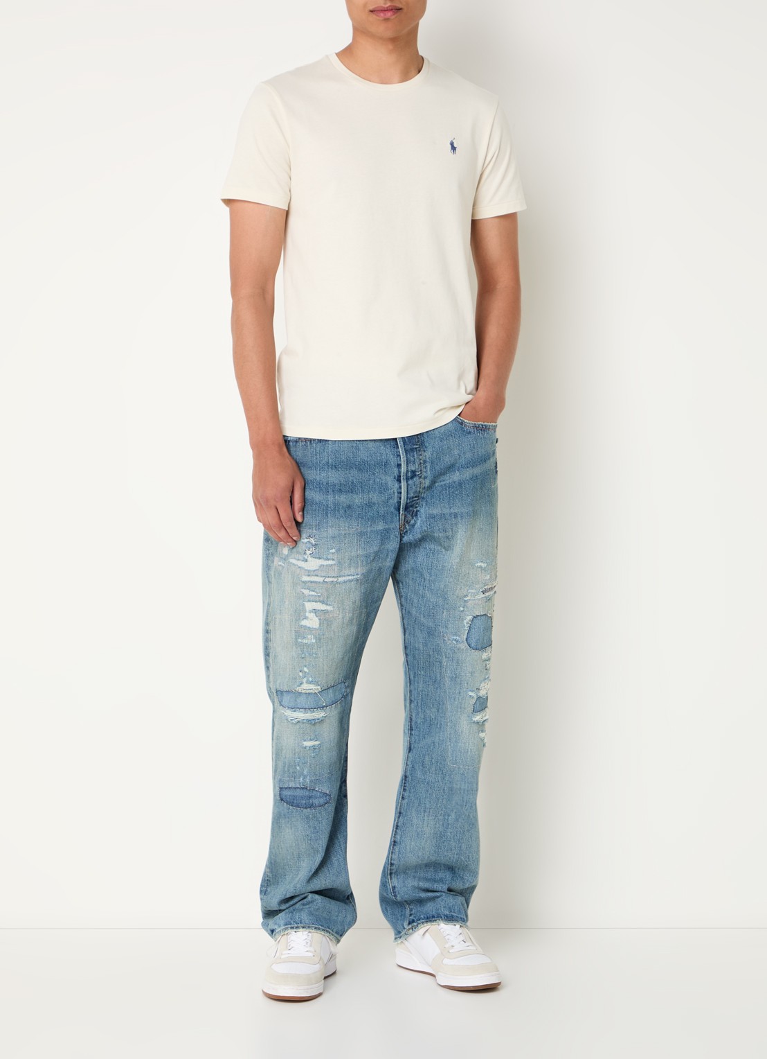 Ralph Lauren T-shirt met logoborduring - voorkant 4 herbal milk / beige
