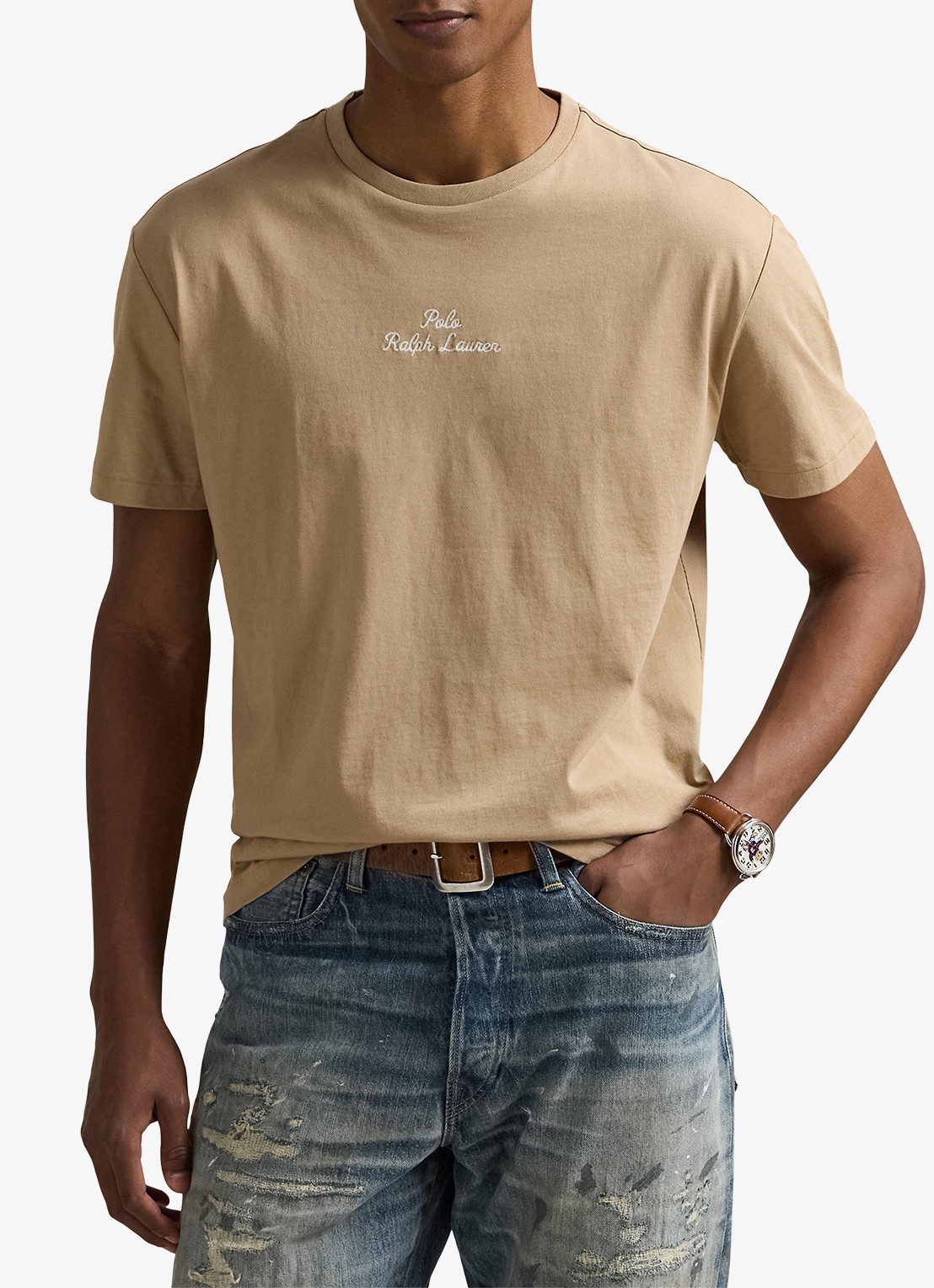 Ralph Lauren T-shirt met logoborduring - detail vintage khaki / khaki