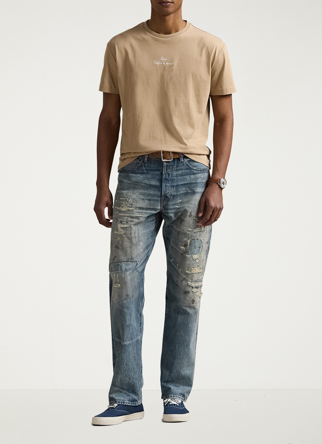Ralph Lauren T-shirt met logoborduring - voorkant 3 vintage khaki / khaki