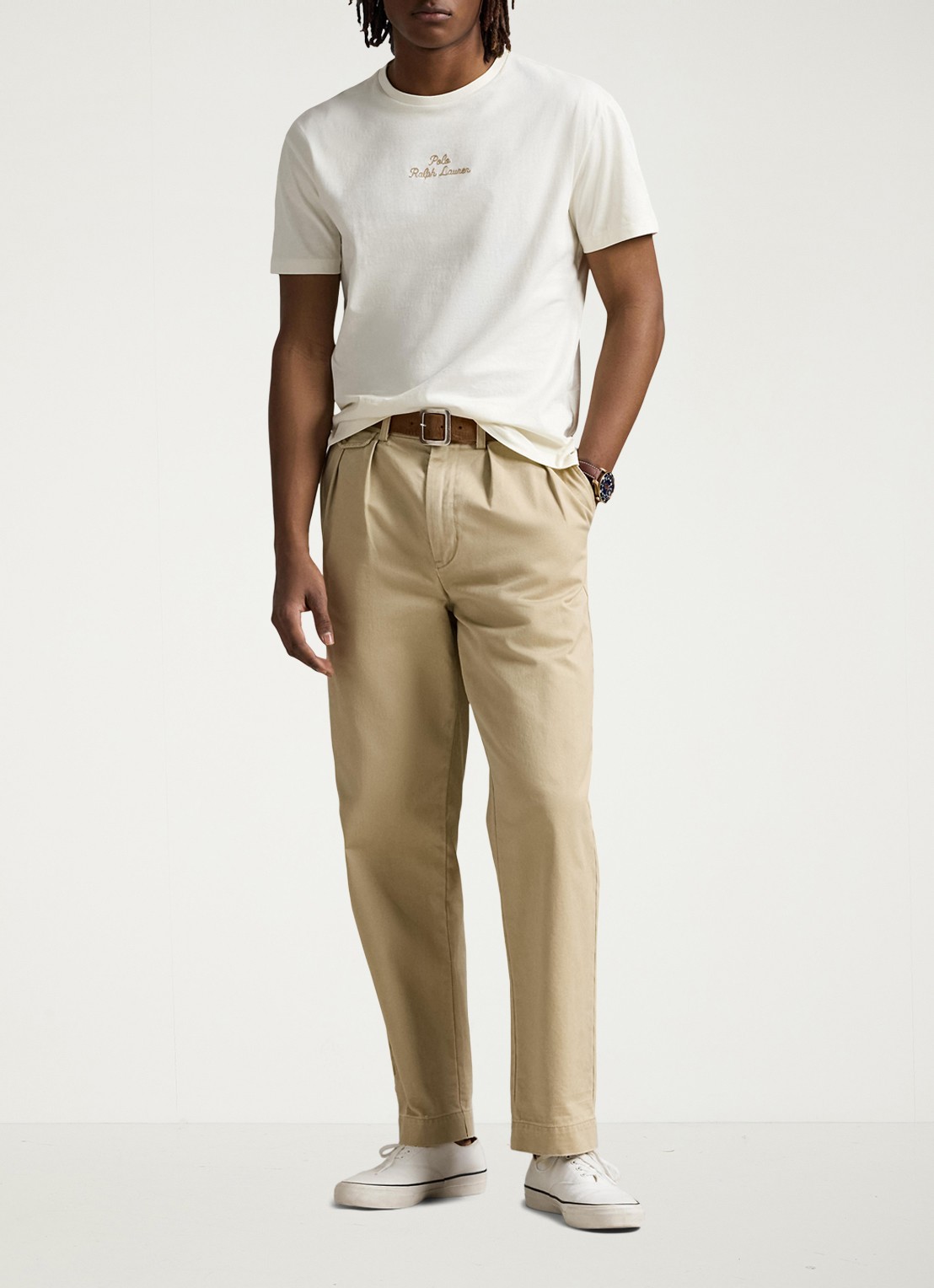 Ralph Lauren T-shirt met logoborduring - voorkant 3 pale cream / creme