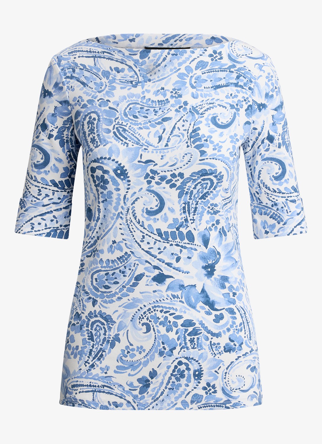 Ralph Lauren T-shirt met paisley dessin en boothals - voorkant 3 white/blue / blauw