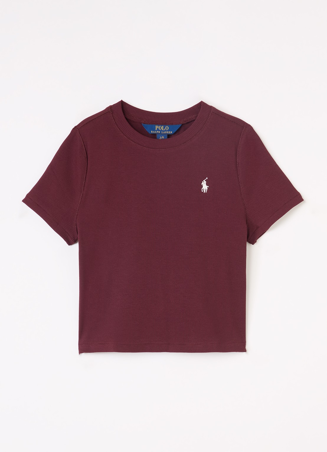 Ralph Lauren T-shirt met ribstructuur - voorkant bordeauxrood