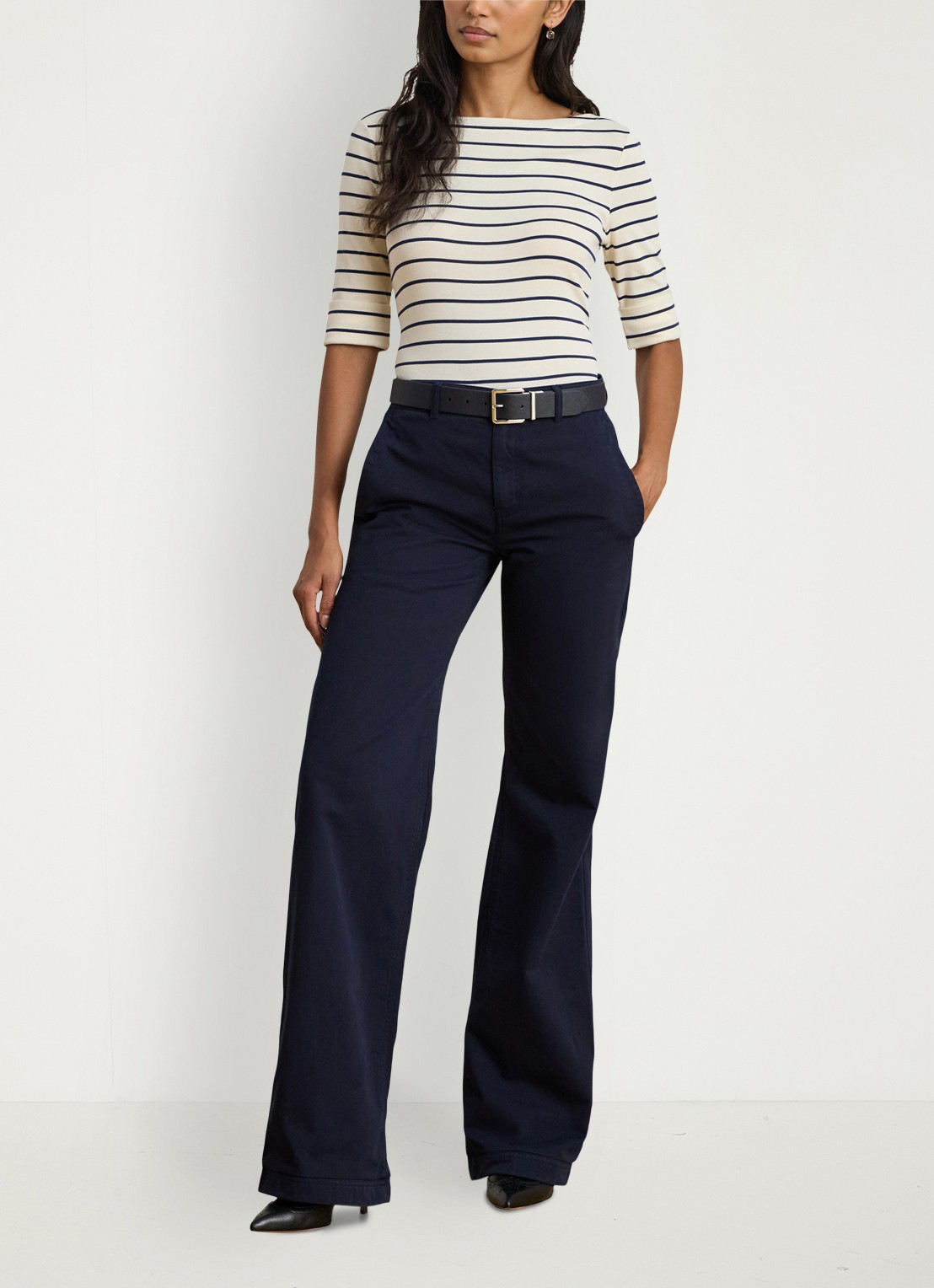 Ralph Lauren T-shirt met streepprint en boothals - voorkant 2 wit