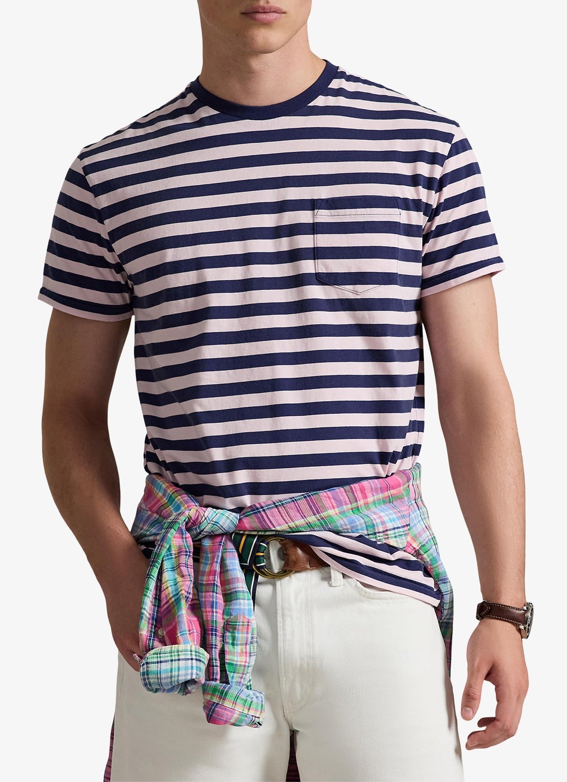 Ralph Lauren T-shirt met streepprint en borstzak - detail 4 garden pink/dark cobalt-zyrb