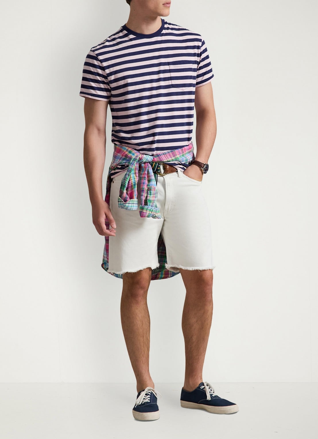 Ralph Lauren T-shirt met streepprint en borstzak - voorkant 2 garden pink/dark cobalt-zyrb