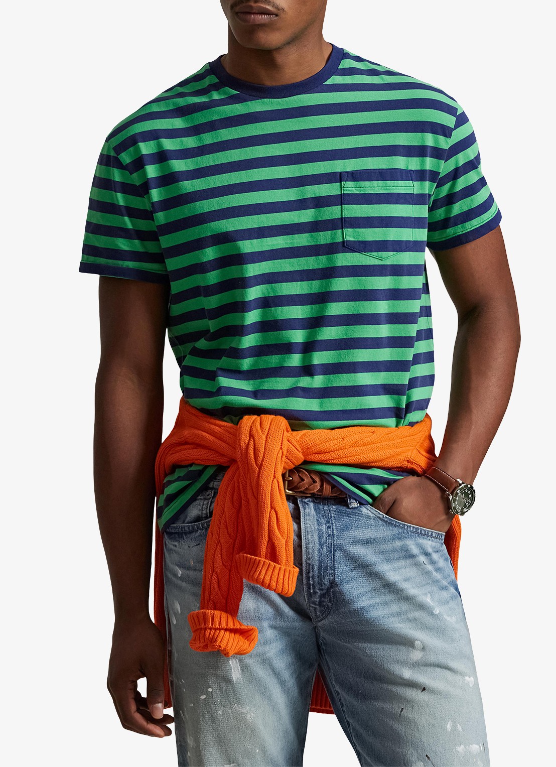 Ralph Lauren T-shirt met streepprint en borstzak - detail summer emerald/dark cobalt-zyrd