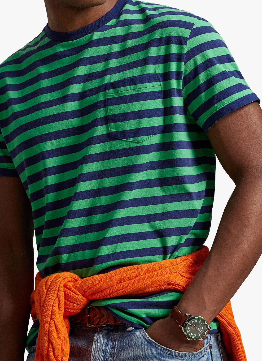 Ralph Lauren T-shirt met streepprint en borstzak - detail 2 summer emerald/dark cobalt-zyrd