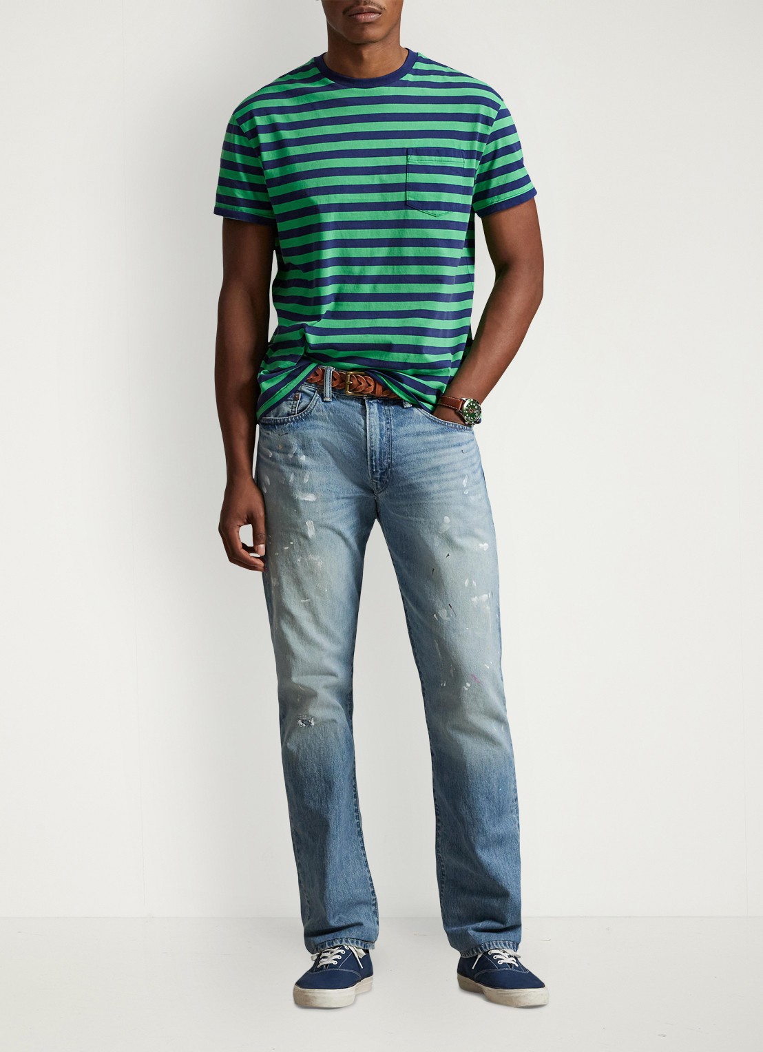 Ralph Lauren T-shirt met streepprint en borstzak - voorkant 4 summer emerald/dark cobalt-zyrd