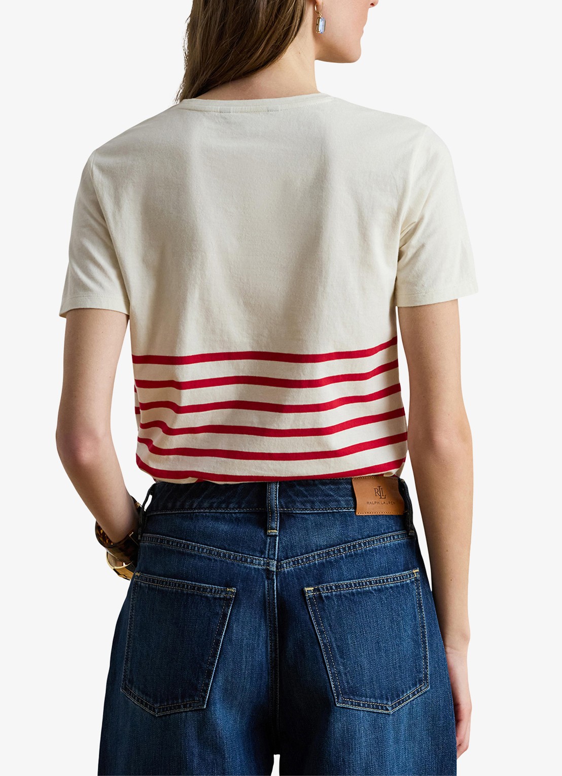 Ralph Lauren T-shirt met streepprint en logo - achterkant mascarpone cream / creme