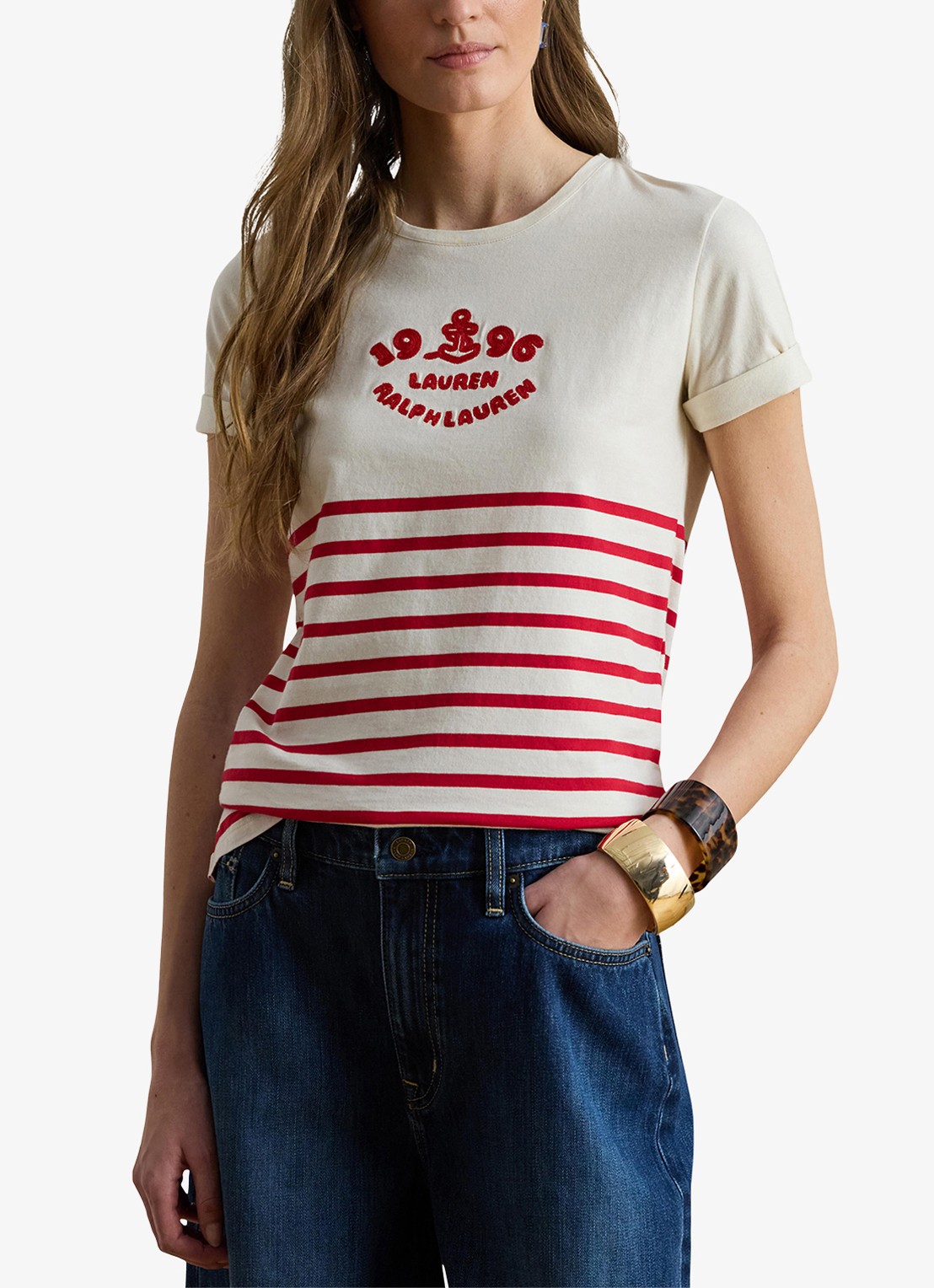 Ralph Lauren T-shirt met streepprint en logo - detail 2 mascarpone cream / creme
