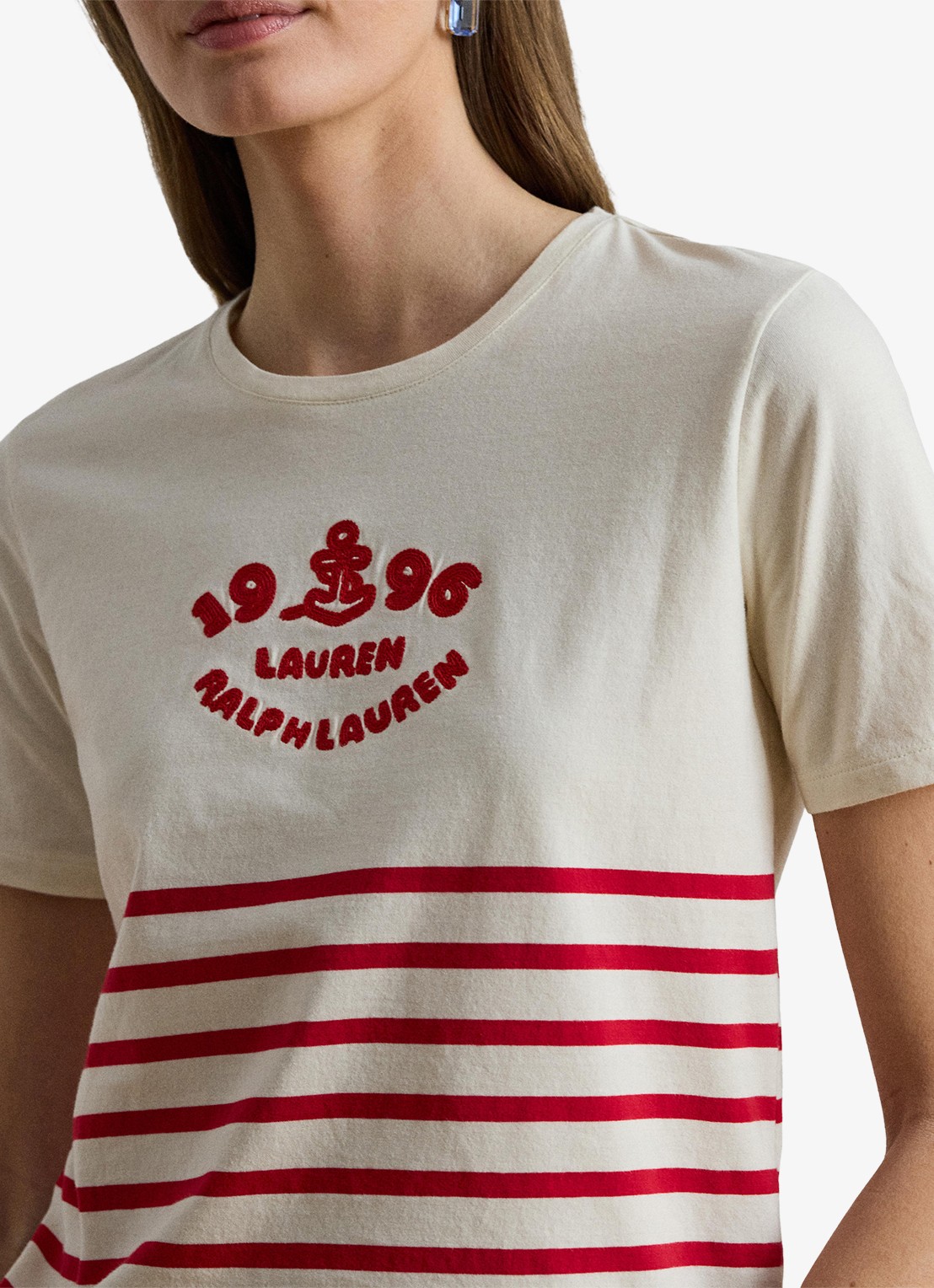 Ralph Lauren T-shirt met streepprint en logo - detail 3 mascarpone cream / creme