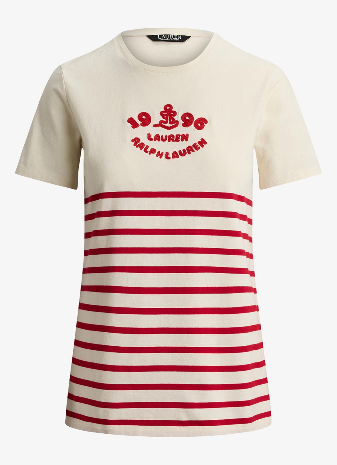 Ralph Lauren T-shirt met streepprint en logo - voorkant 4 mascarpone cream / creme