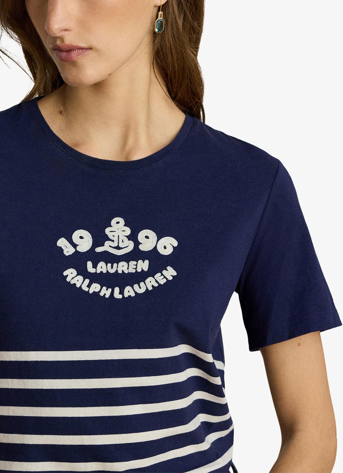 Ralph Lauren T-shirt met streepprint en logo - detail 5 donkerblauw