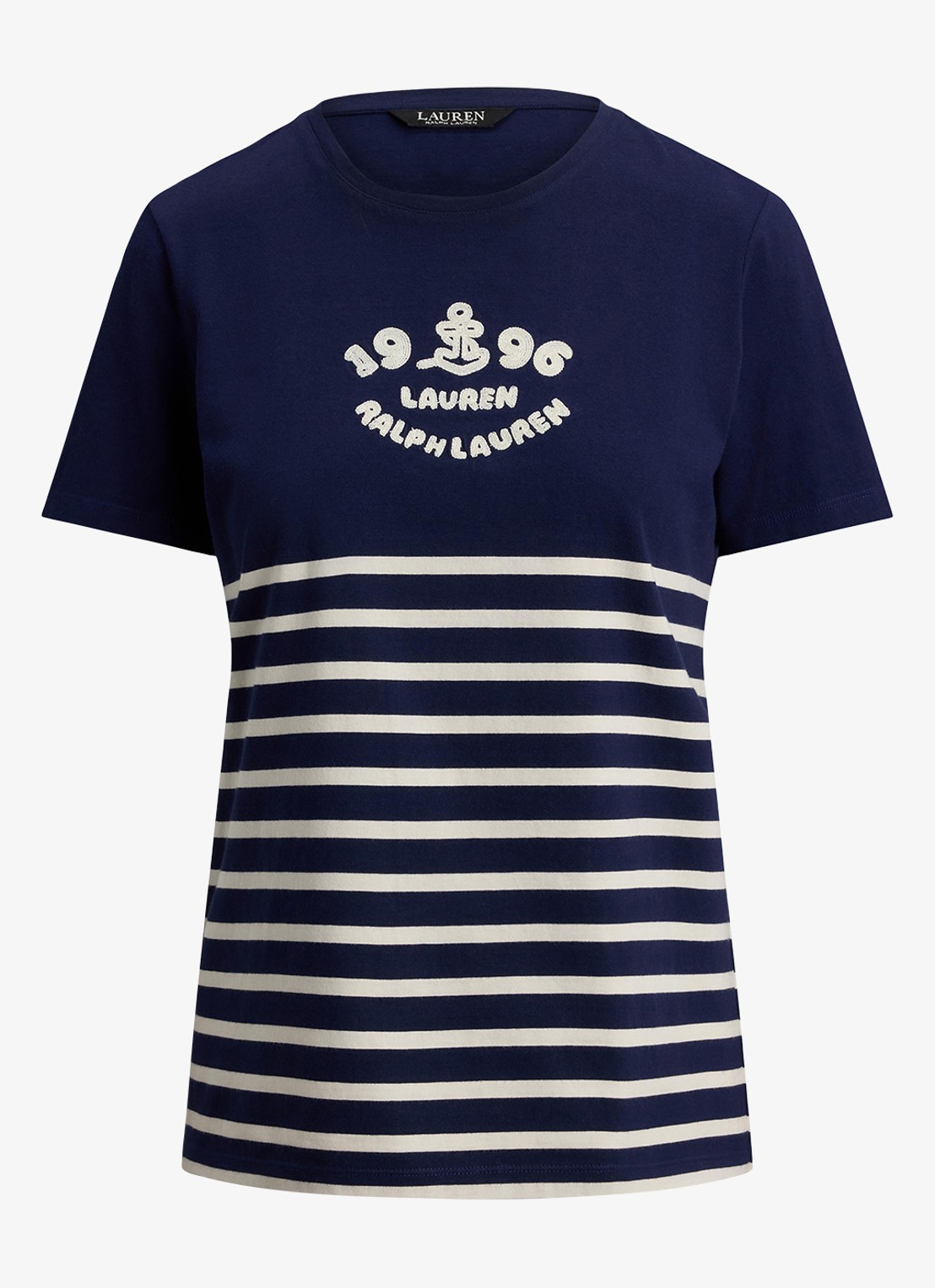 Ralph Lauren T-shirt met streepprint en logo - voorkant donkerblauw