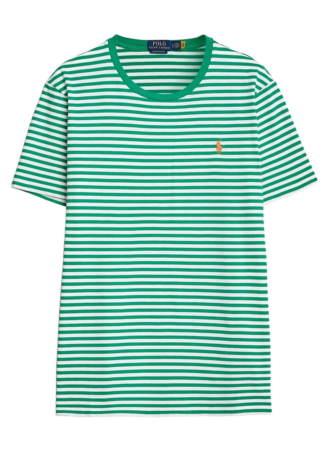 Ralph Lauren T-shirt met streepprint en logoborduring - voorkant billiard/white-3wow