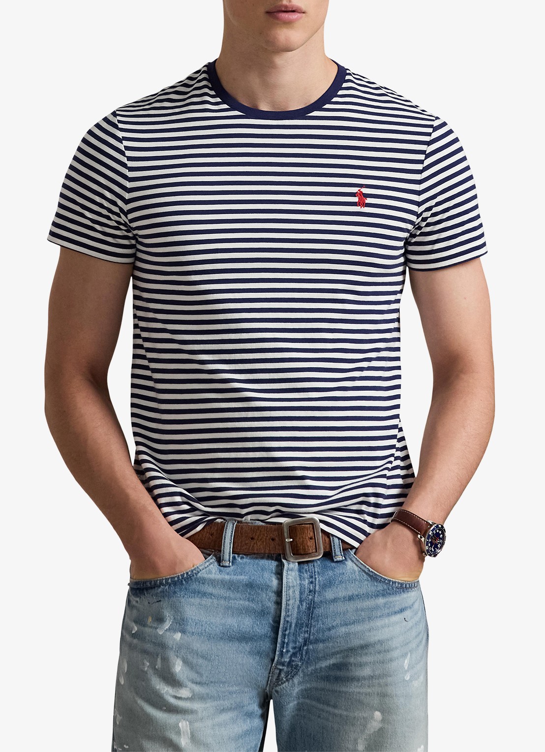 Ralph Lauren T-shirt met streepprint en logoborduring - detail newport navy/white / donkerblauw