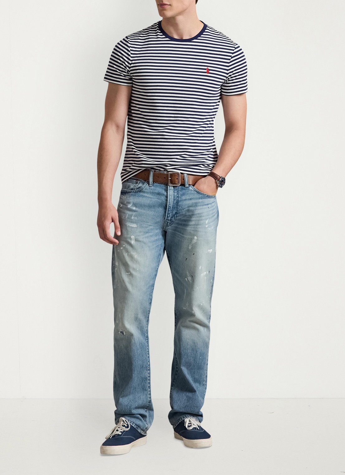 Ralph Lauren T-shirt met streepprint en logoborduring - voorkant 4 newport navy/white / donkerblauw