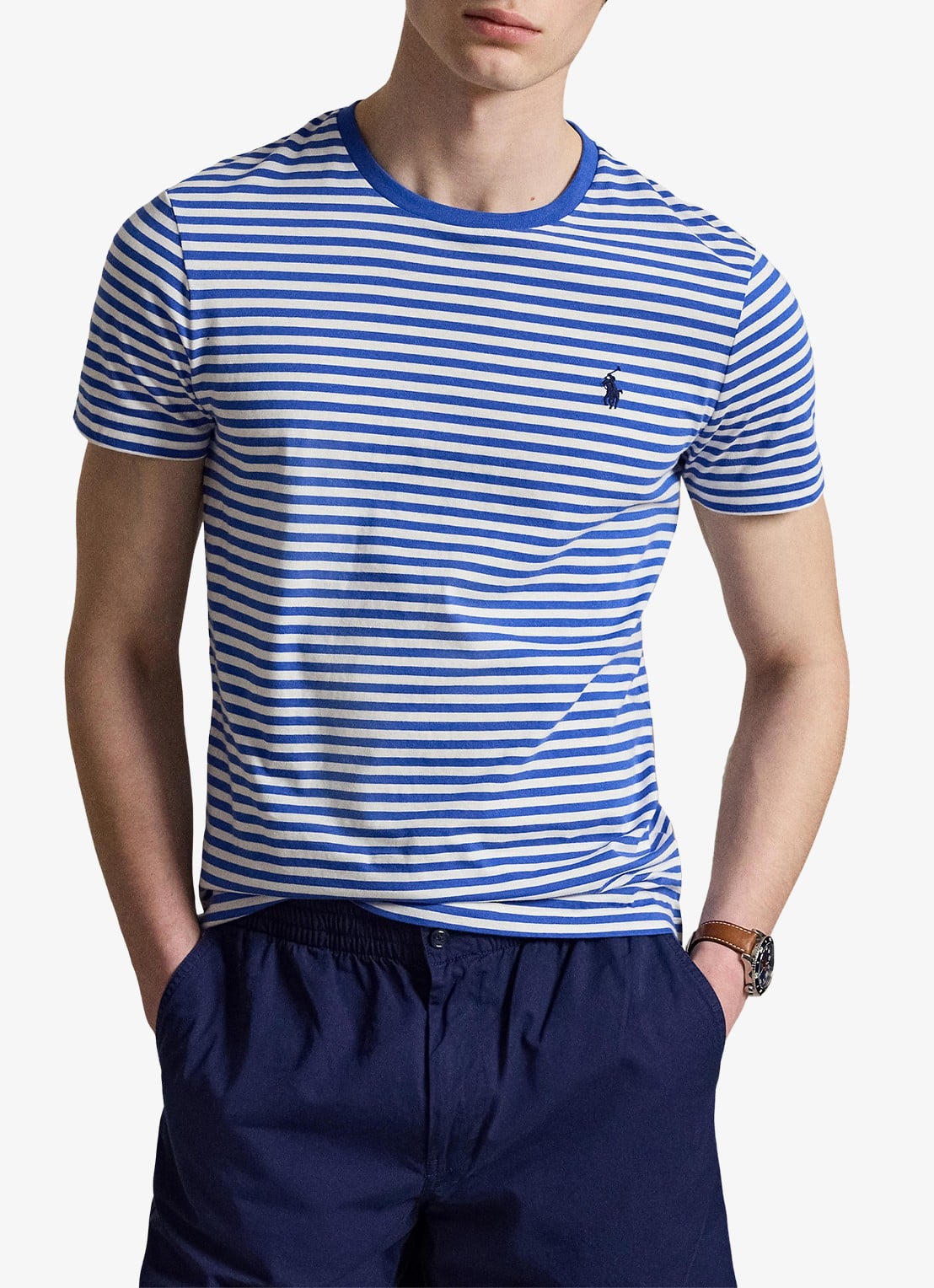 Ralph Lauren T-shirt met streepprint en logoborduring - voorkant 4 new iris blue/white / blauw