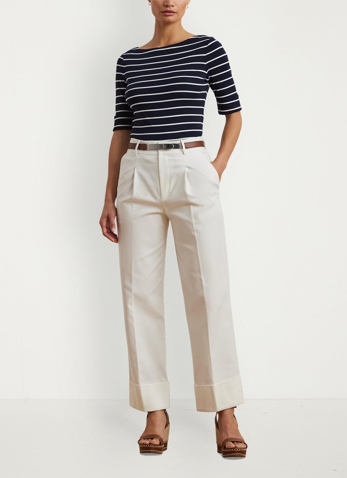 Ralph Lauren T-shirt met streepprint - voorkant 3 lauren navy / donkerblauw