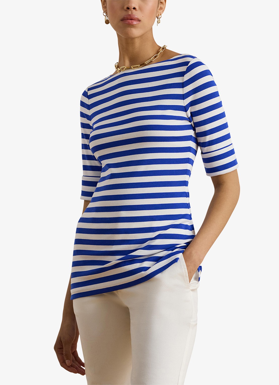 Ralph Lauren T-shirt met streepprint  - detail 4 blauw