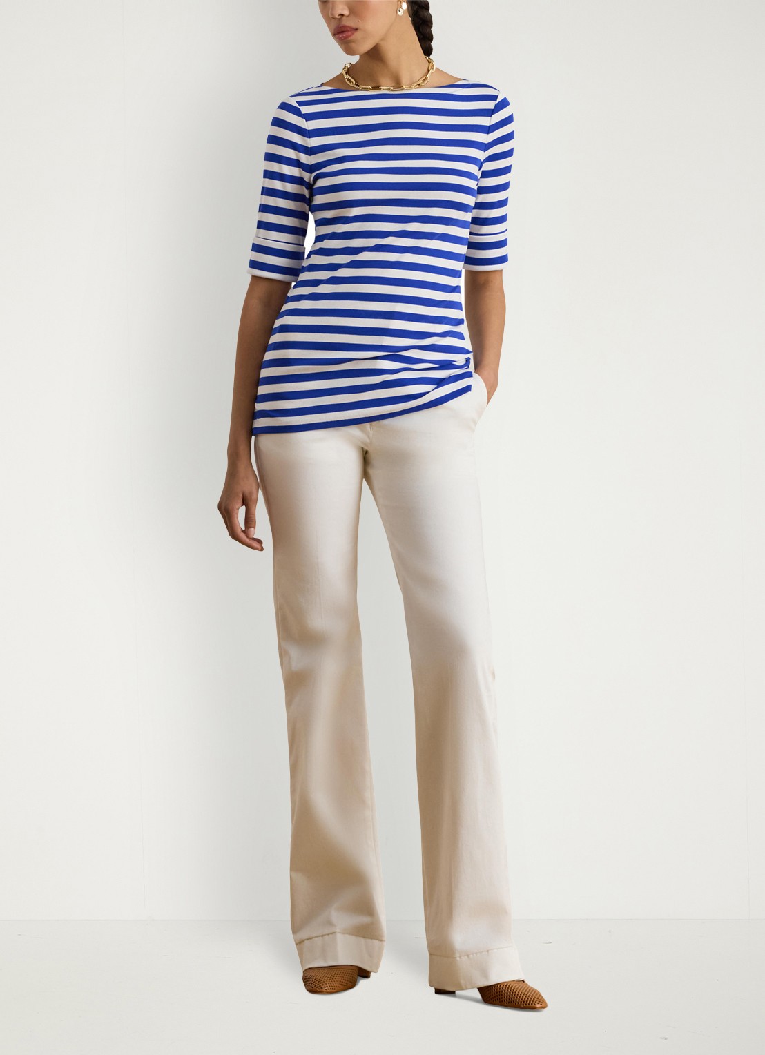 Ralph Lauren T-shirt met streepprint  - voorkant 3 blauw