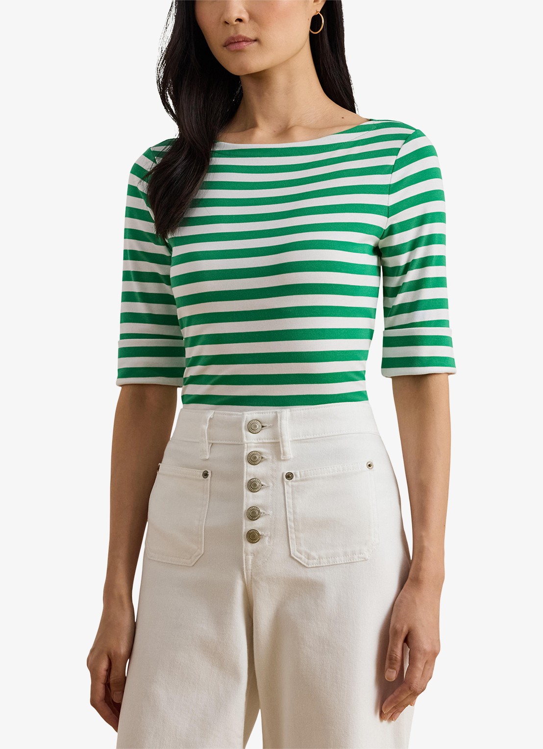 Ralph Lauren T-shirt met streepprint  - detail 4 groen
