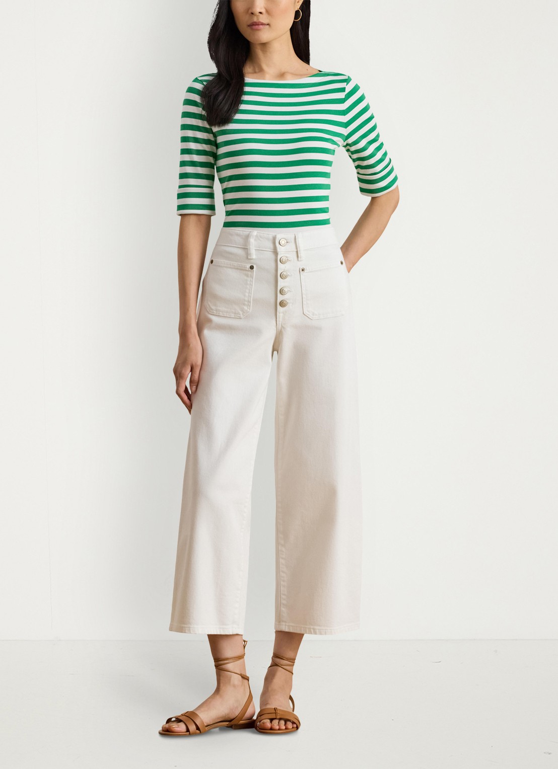 Ralph Lauren T-shirt met streepprint  - voorkant 3 groen