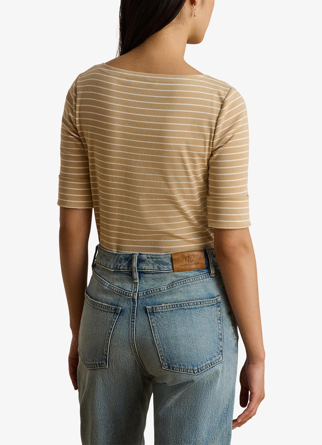 Ralph Lauren T-shirt met streepprint - achterkant 3 birch tan/mascarpone cream / beige