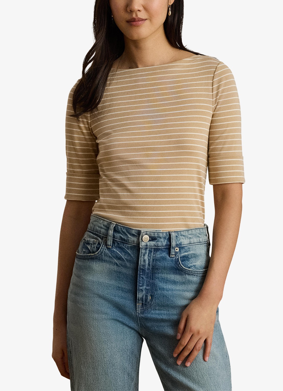 Ralph Lauren T-shirt met streepprint - detail birch tan/mascarpone cream / beige