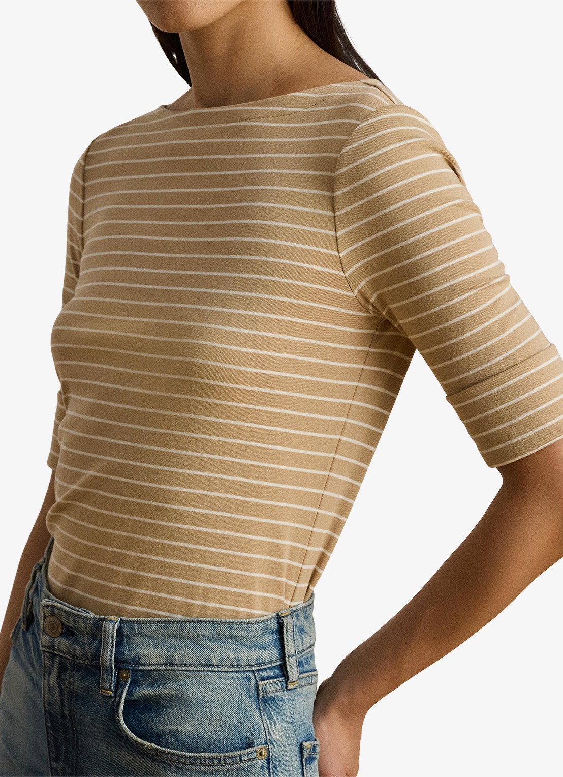 Ralph Lauren T-shirt met streepprint - detail 2 birch tan/mascarpone cream / beige