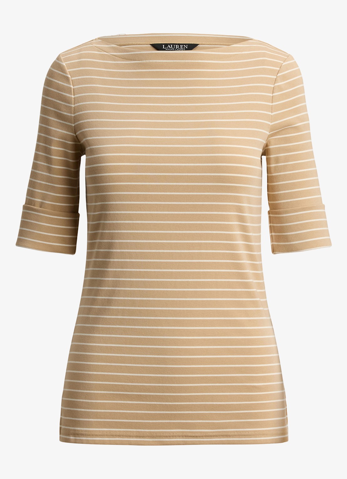 Ralph Lauren T-shirt met streepprint - voorkant 4 birch tan/mascarpone cream / beige