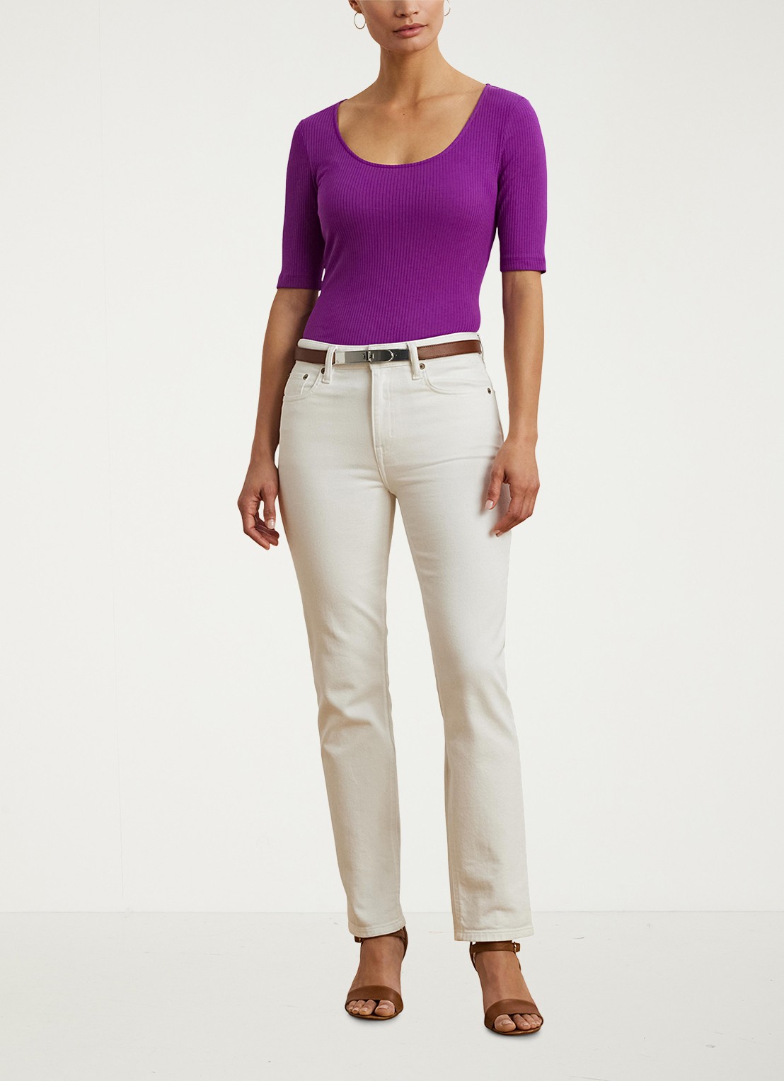 Ralph Lauren T-shirt met stretch - voorkant 2 purple dawn / paars