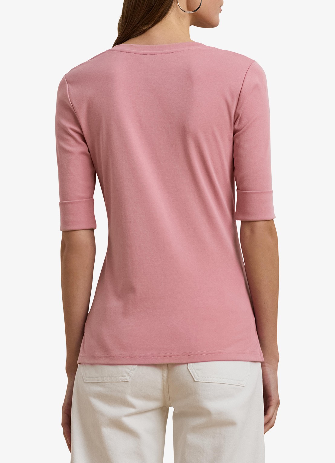 Ralph Lauren T-shirt met V-hals en halflange mouw - achterkant rose mauve / roze