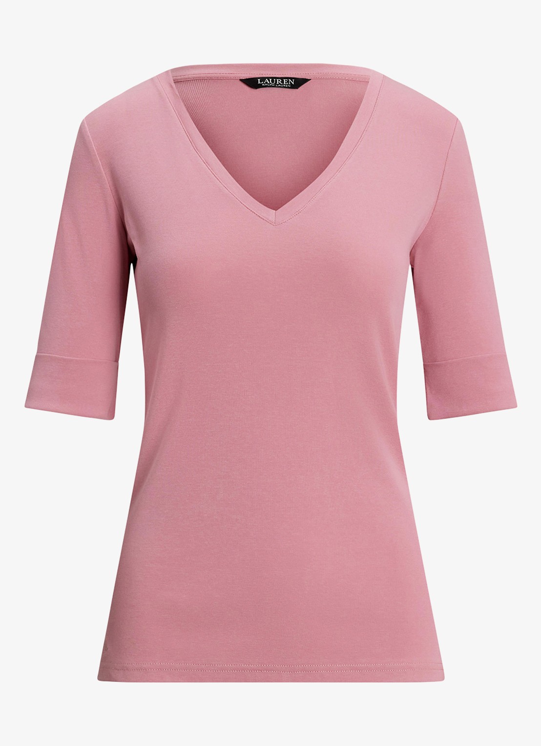Ralph Lauren T-shirt met V-hals en halflange mouw - voorkant 4 rose mauve / roze
