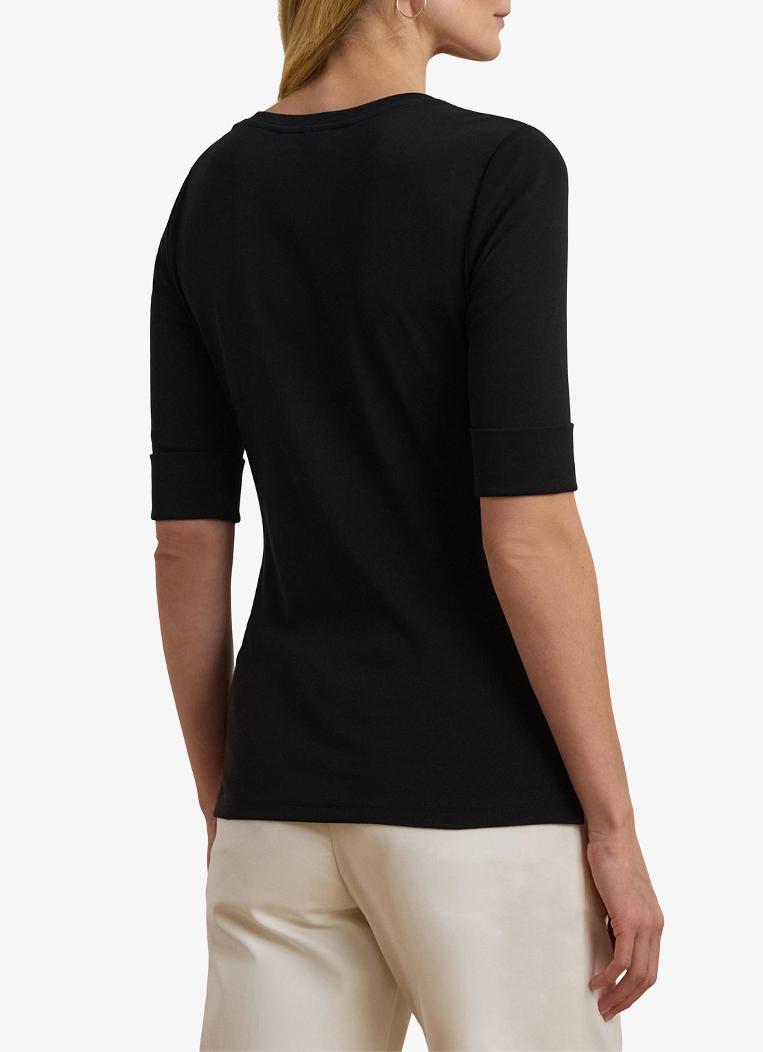 Ralph Lauren T-shirt met V-hals en halflange mouw - achterkant black / zwart