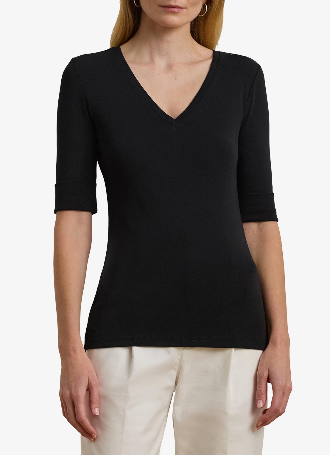 Ralph Lauren T-shirt met V-hals en halflange mouw - detail 6 black / zwart