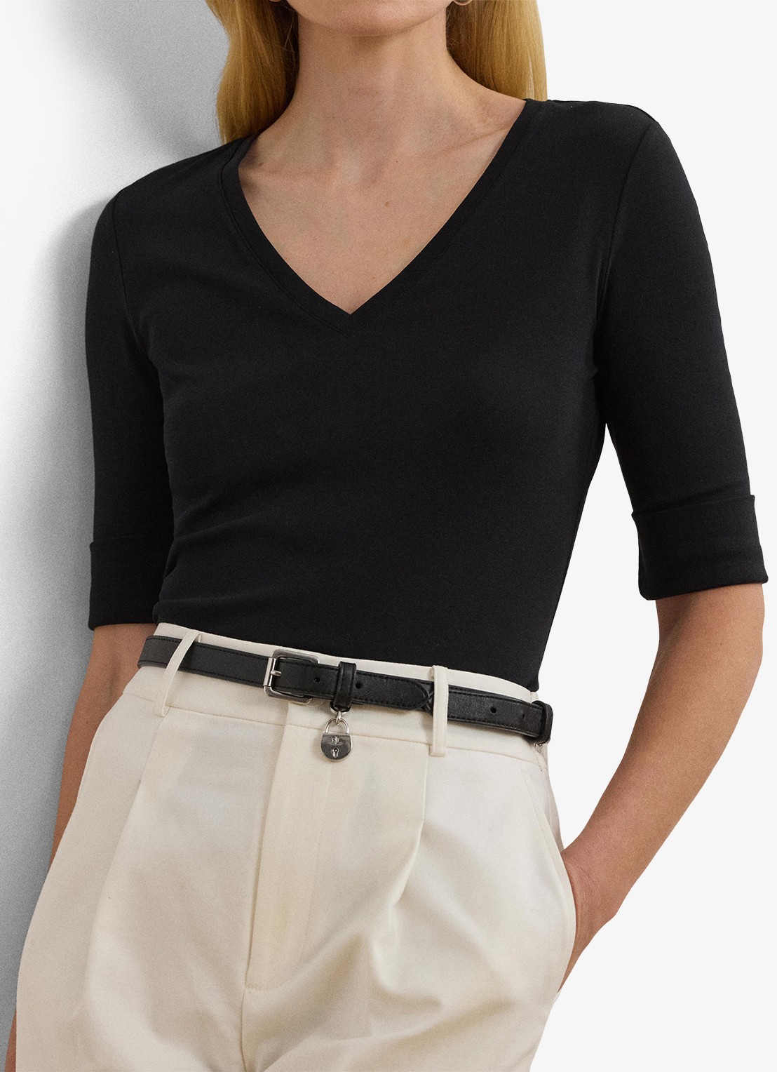 Ralph Lauren T-shirt met V-hals en halflange mouw - detail 7 black / zwart